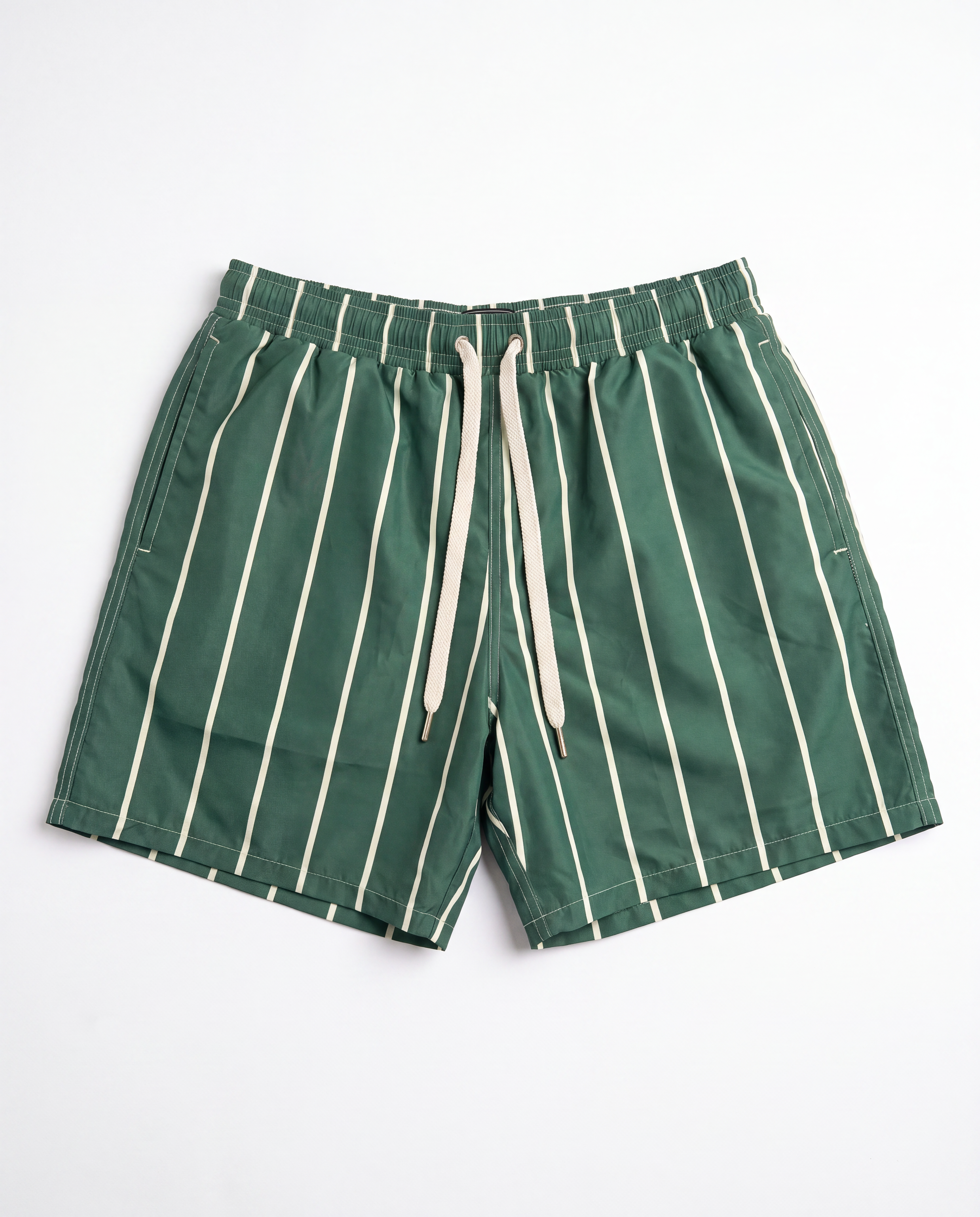 Green striped swim shorts