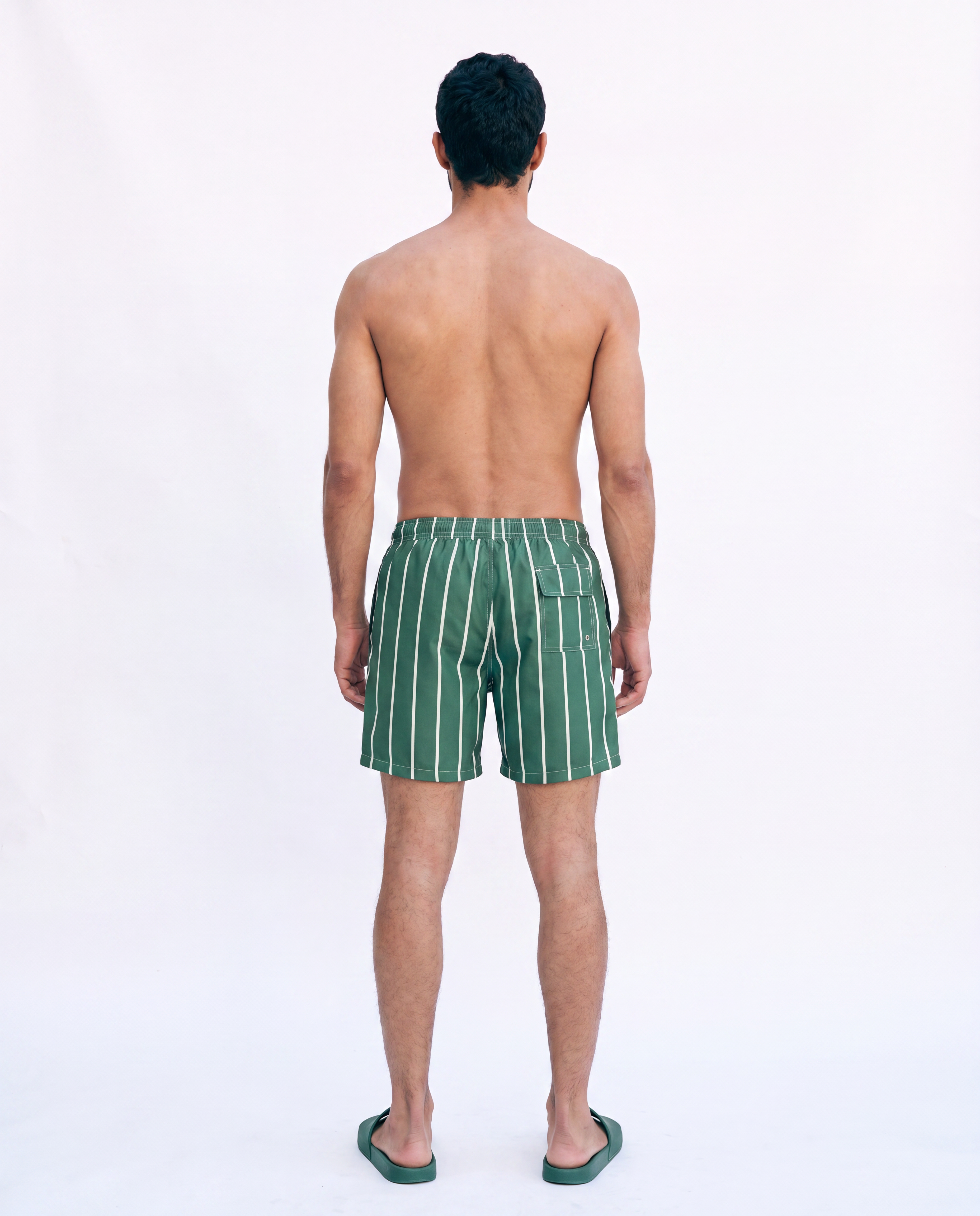 Green striped swim shorts