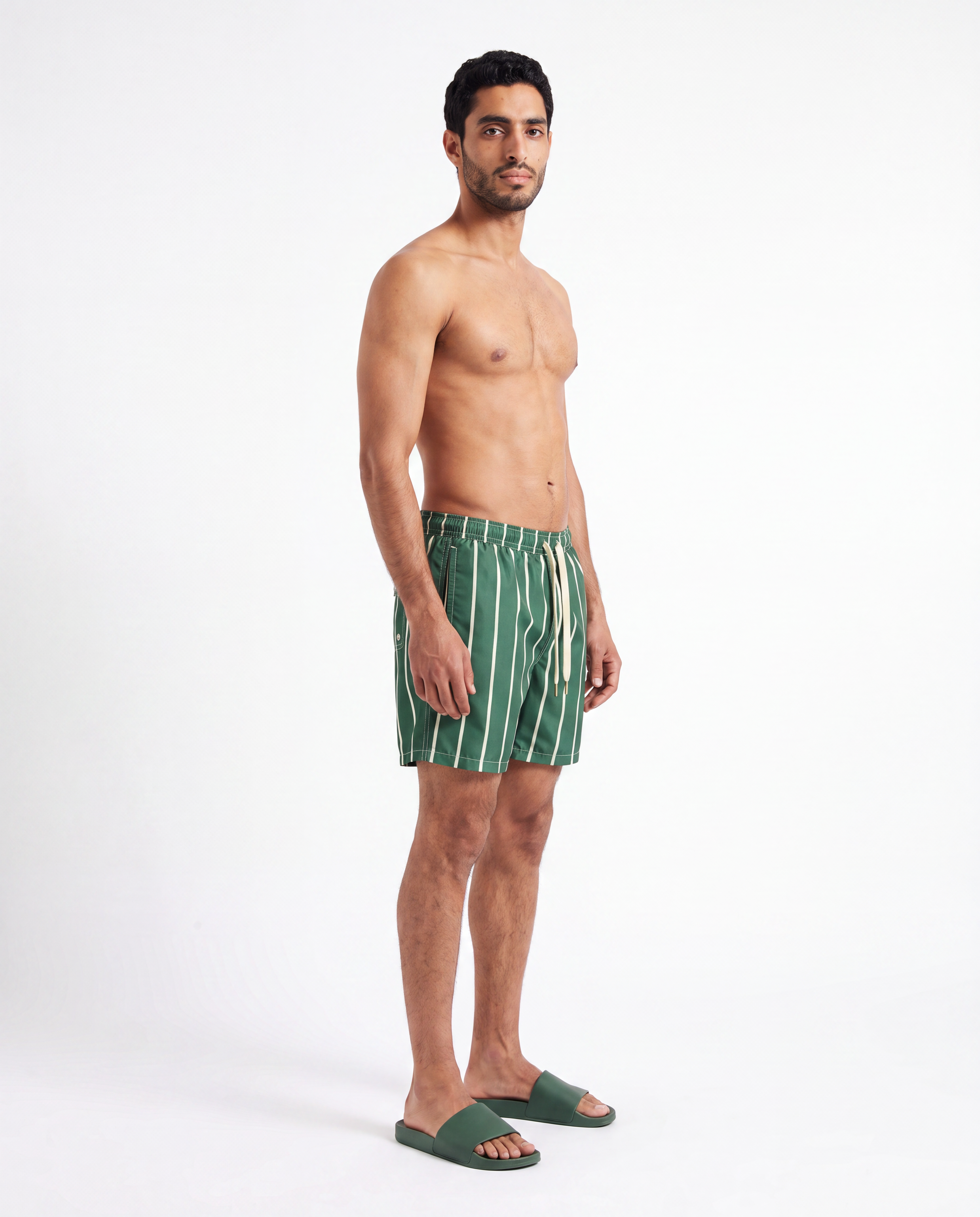Green striped swim shorts